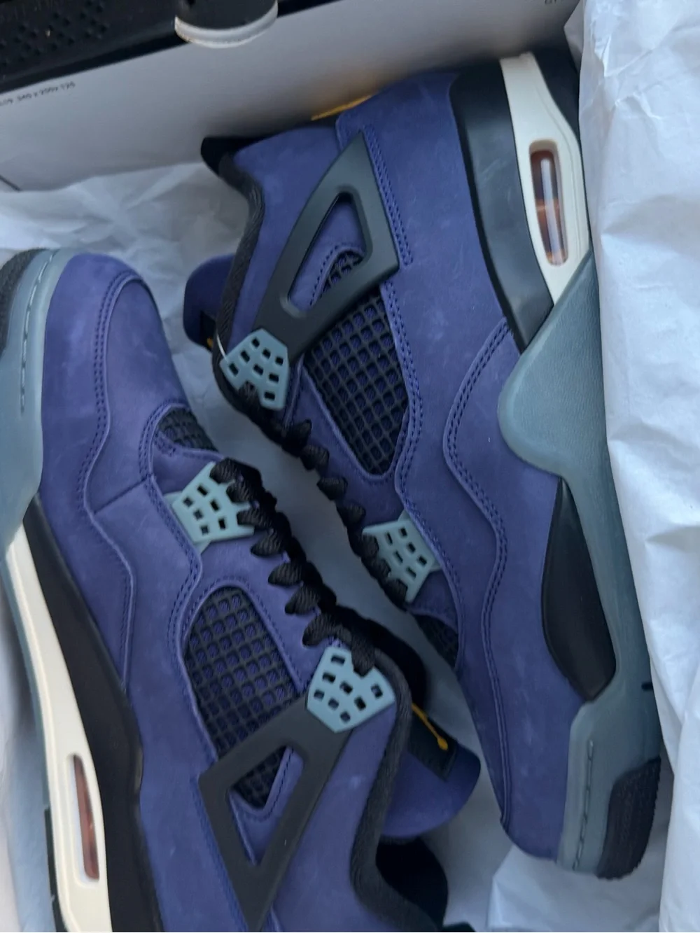 Jordan 4 Purple and Black High-Top Sneakers with Yellow Jumpman